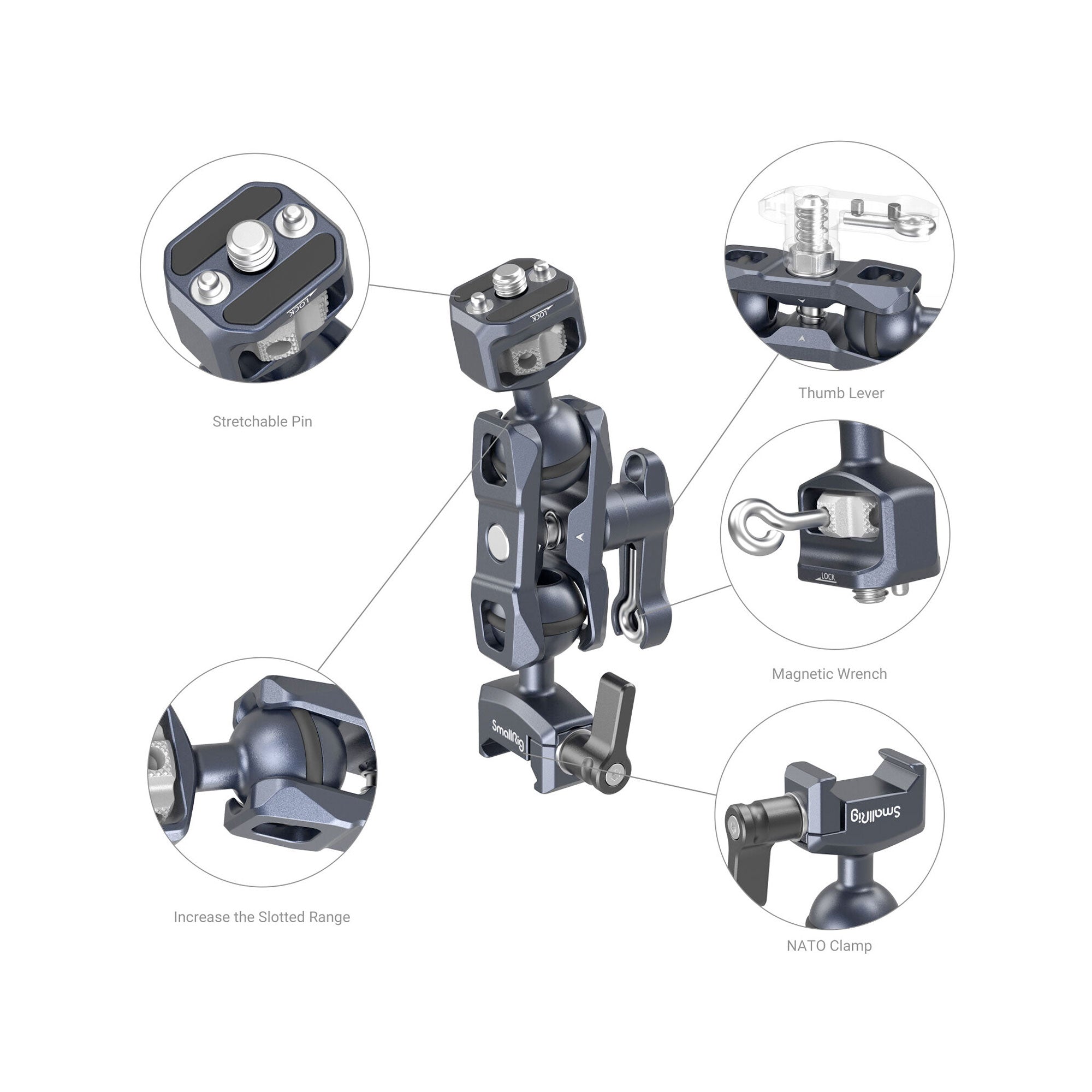 SmallRig Magic Arm with Dual Ball Heads (1/4" -20 Screw and NATO Clamp) 3875