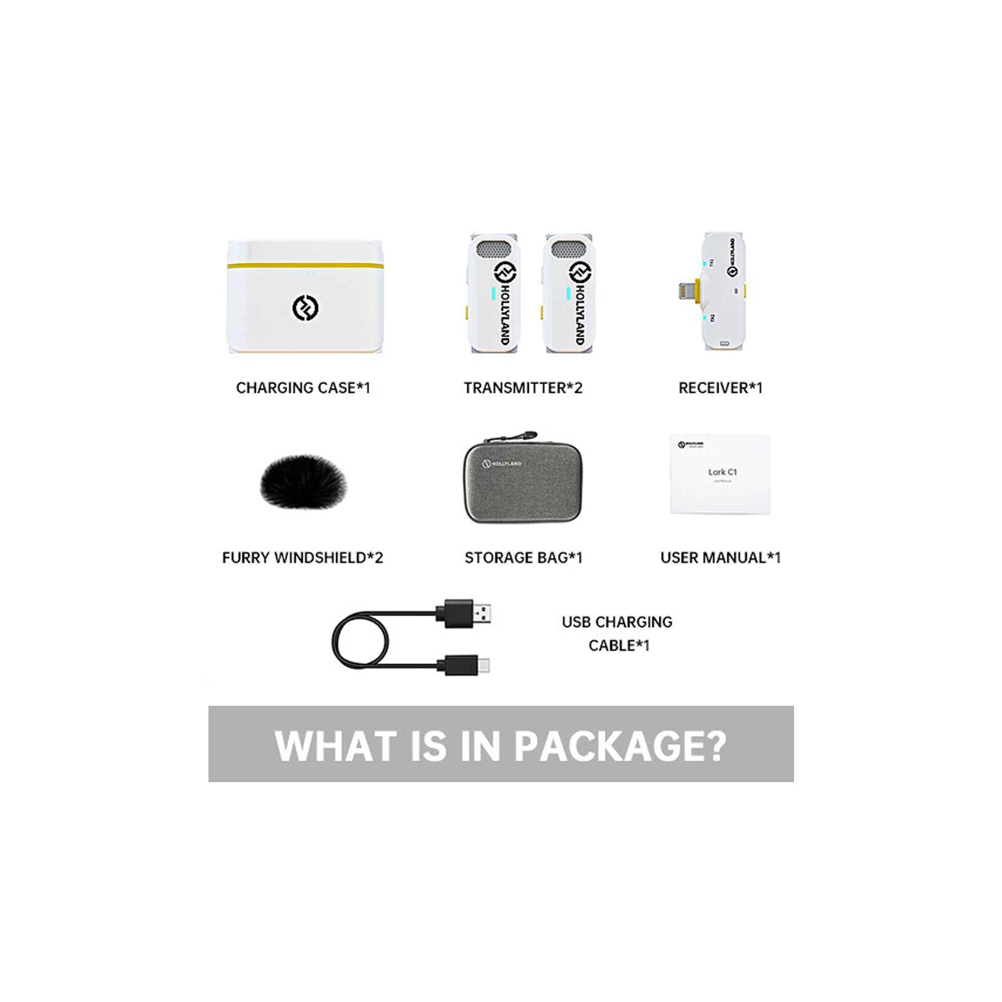 Hollyland LARK C1 DUO 2-Person Wireless Microphone System with Lightning Connector for iOS Devices, 2x Transmitters, 1x Receiver (2.4 GHz) White