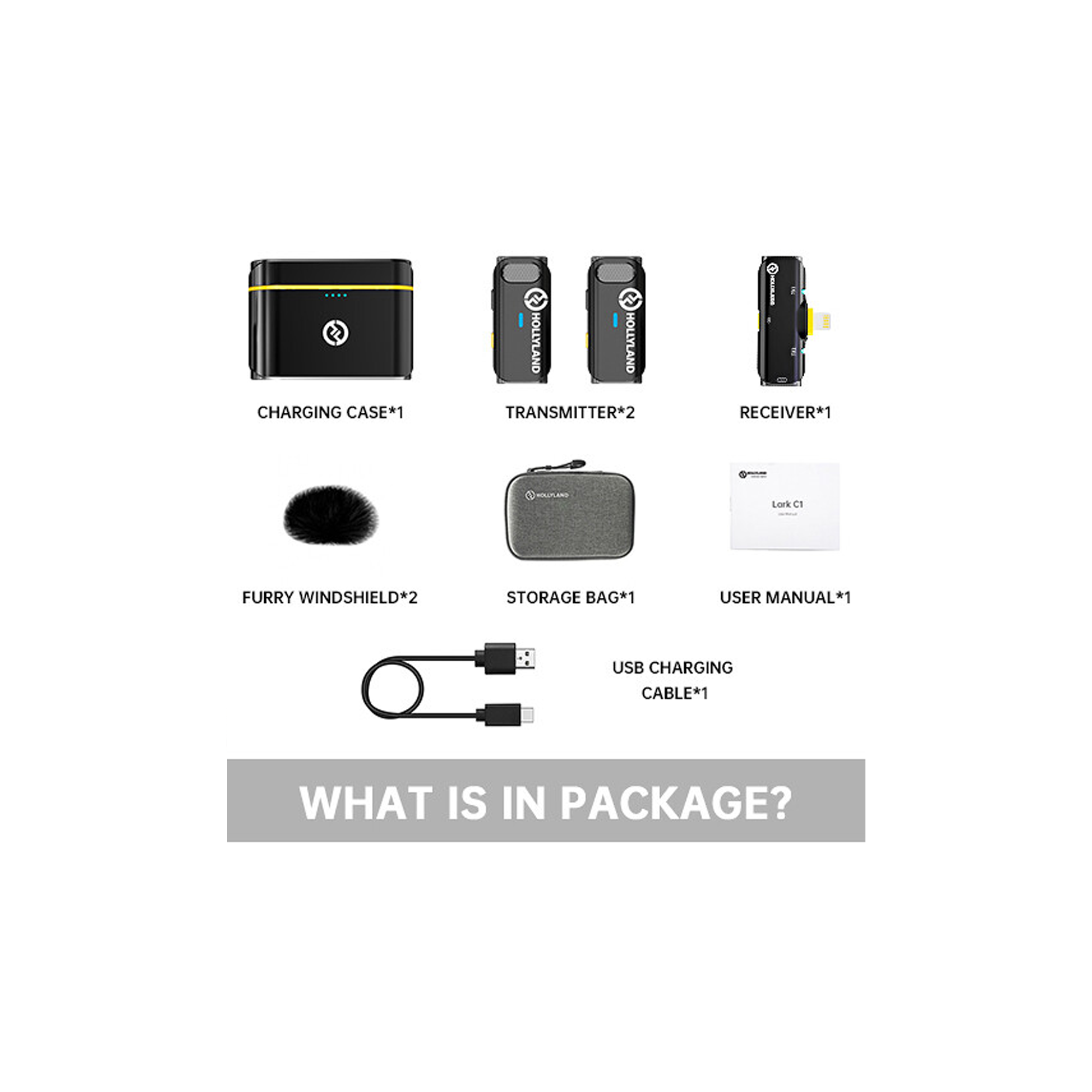 Hollyland LARK C1 SOLO Wireless Microphone System with Lightning Connector for iOS Devices, 1x Transmitter, 1x Receiver (2.4 GHz) Black