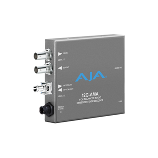 AJA 12G-AMA-T-ST 4-Channel 12G-SDI balanced analog audio Embedder/Disembedder with Single ST Fiber Transmitter, 8 XLR connectors