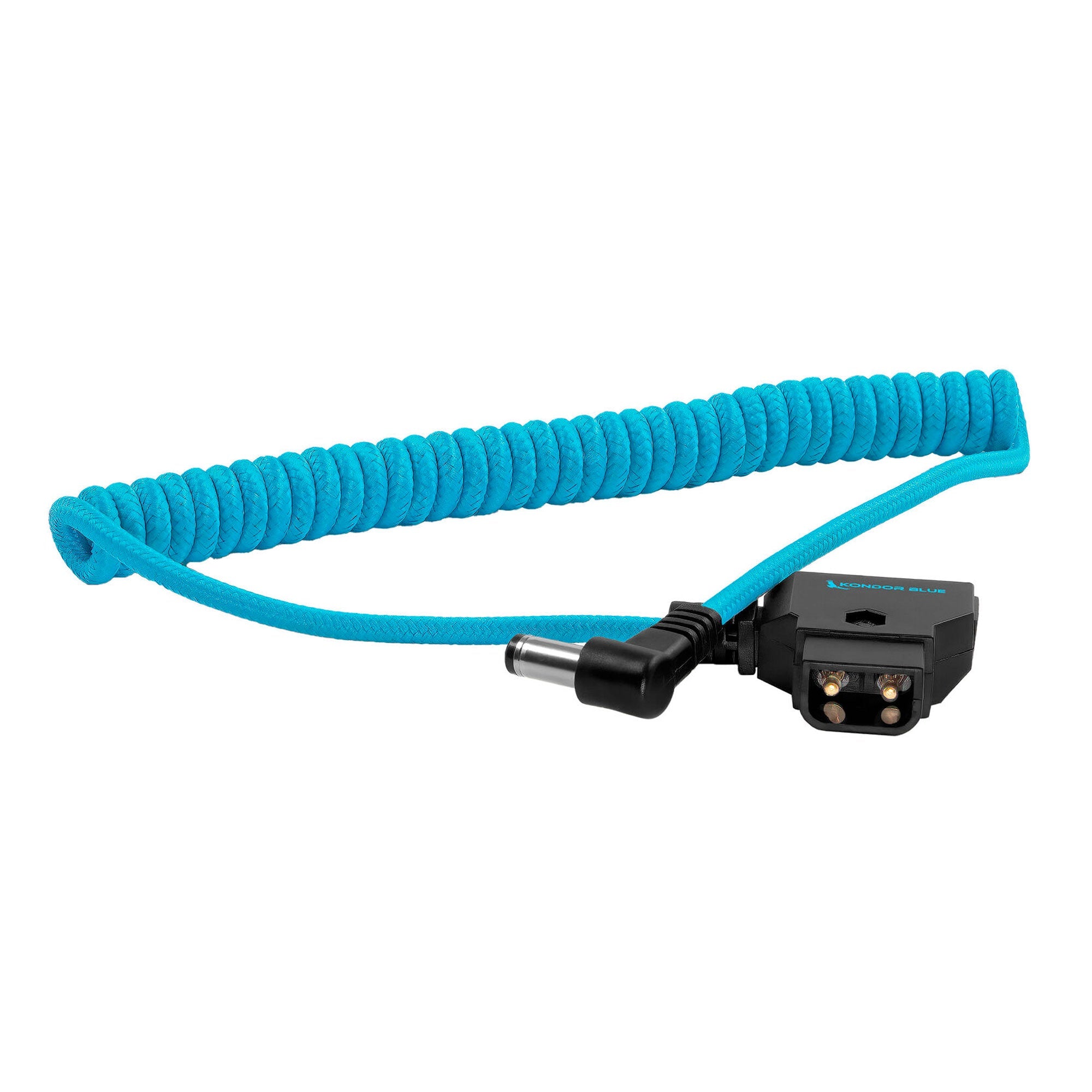 Kondor Blue Coiled D-Tap to DC 5.5 x 2.5mm Barrel Right-Angle Cable (Blue)