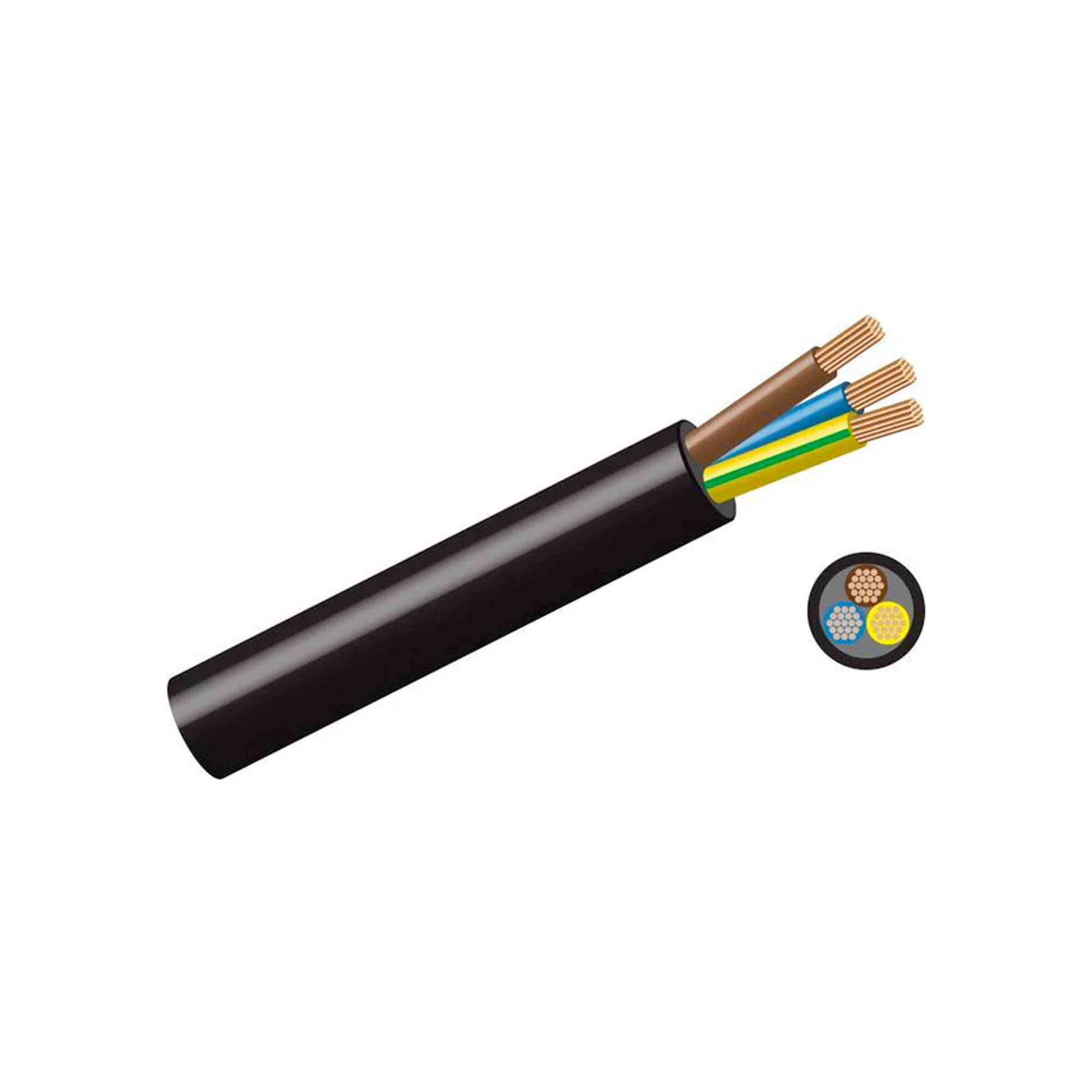 Cabtyre 3 Core Power Cable - Black 16Amp